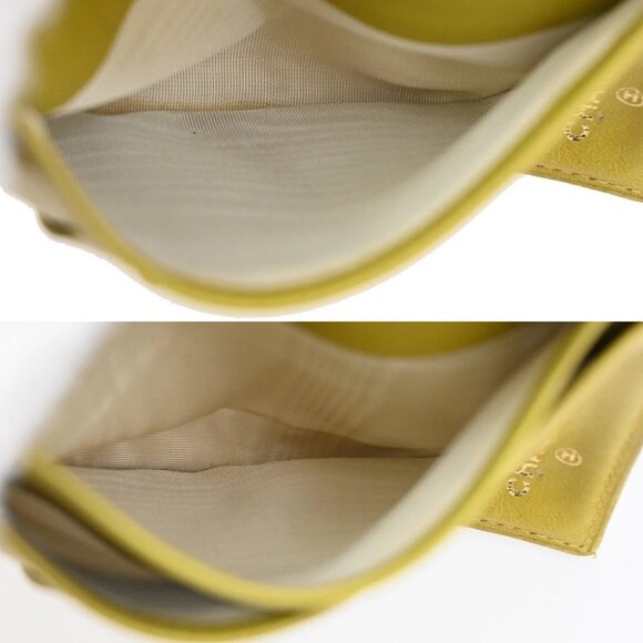 CHANEL CC Bifold Compact Wallet Grained Calfskin Leather Yellow Vintage 66KB511 - Picture 8 of 14